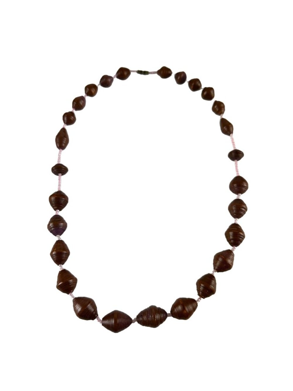 Handcrafted Brown Paper Bead 24" Necklace With Pink Accent Beads